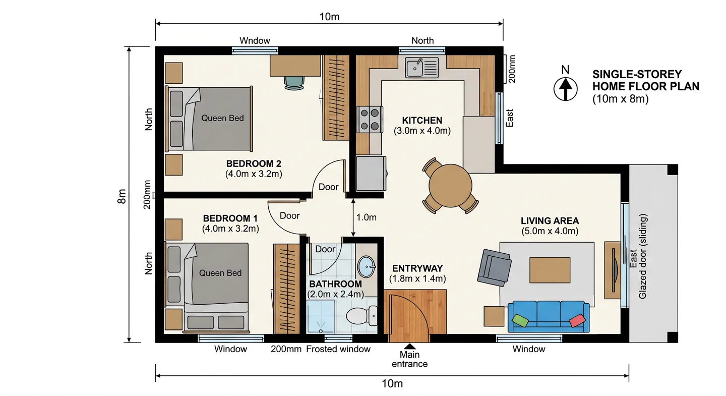 AI edited floor plan with a blue sofa